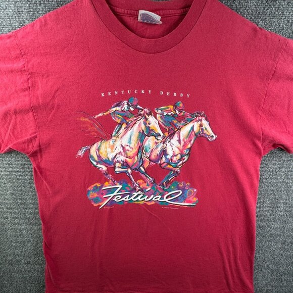 Hanes Tops - VTG Kentucky Derby 1997 Red T Shirt USA Large Short Sleeve Cotton Horse Racing